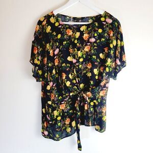 Banana Republic Floral Rayon Blouse with Side Tie Details